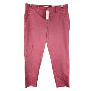 Womens Loft Coral Pink Girlfriend Chino Pants Slim Raw Hem Mid Rise Size 4